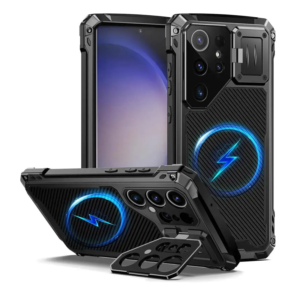 Buy Classic Full Body Metal Armor Phone Case, with Screen Protector, Heavy Duty Defender Shockproof Case - Bulwark at Caseles-Samsung Galaxy S25 Ultra, Black