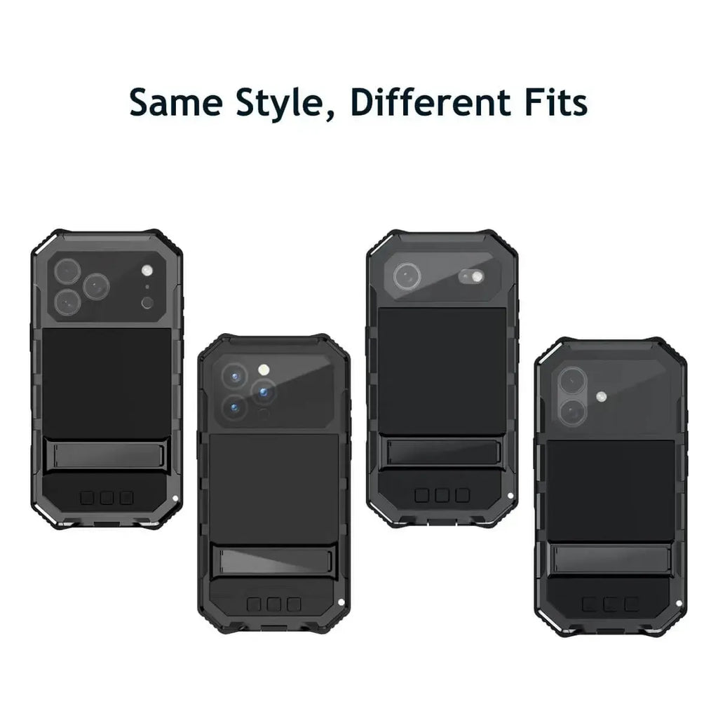 Buy Heavy Duty Aluminum iPhone Case with Kickstand, Built-in Screen & Camera Protector, Shockproof Military-Grade Gorilla Glass Cover - Hamza at Caseles-iPhone 17 Pro Max, Black