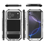 Buy Heavy Duty Aluminum iPhone Case with Kickstand, Built-in Screen & Camera Protector, Shockproof Military-Grade Gorilla Glass Cover - Hamza at Caseles-iPhone 17 Pro Max, Black