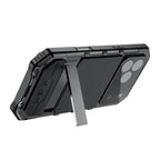 Buy Heavy Duty Aluminum iPhone Case with Kickstand, Built-in Screen & Camera Protector, Shockproof Military-Grade Gorilla Glass Cover - Hamza at Caseles-iPhone 17 Pro Max, Black