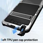 Buy Heavy Duty Aluminum Phone Case with Kickstand, Built-in Screen & Camera Protector, Shockproof Military-Grade Gorilla Glass Cover - Harlan at Caseles-Samsung Galaxy S25 Ultra, Black