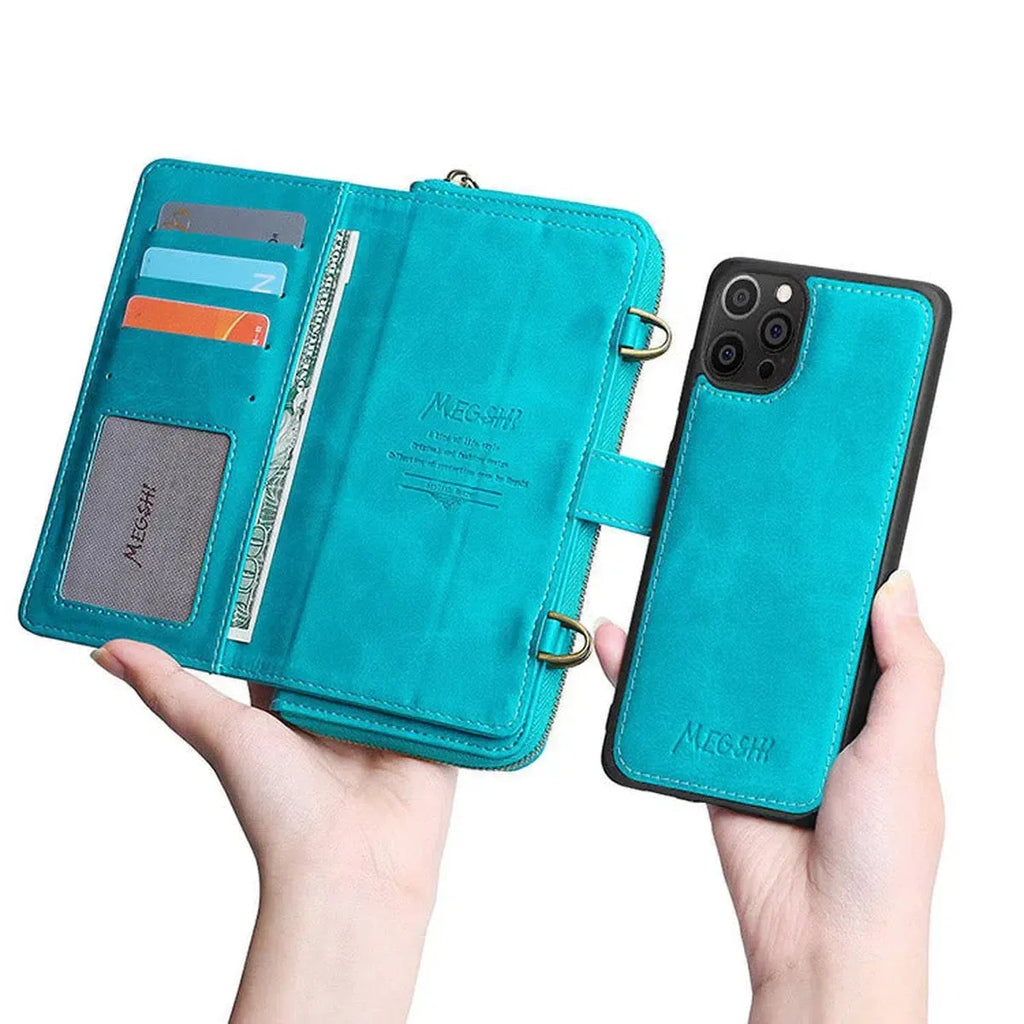 Buy Classic Crossbody Detachable Magnetic Wallet Phone Case, High Capacity with Strap - MEIRA at Caseles-iPhone 16 Pro Max, Meira-Blue