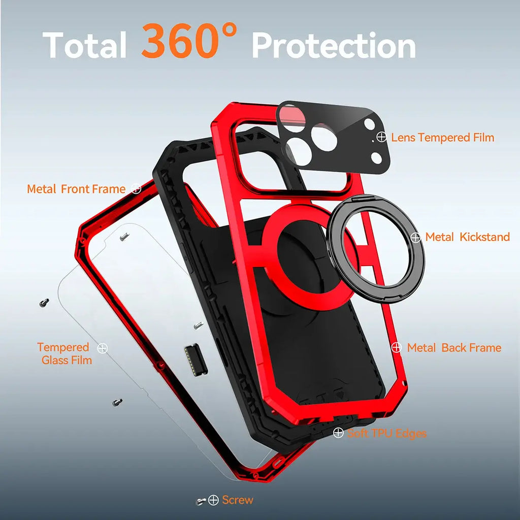 Buy 360° Rotatable Magnetic Stand Case | Full-Body Protection, Lens Guard & Wireless Charging Support - Stark at Caseles-iPhone 17 Pro Max, Orange