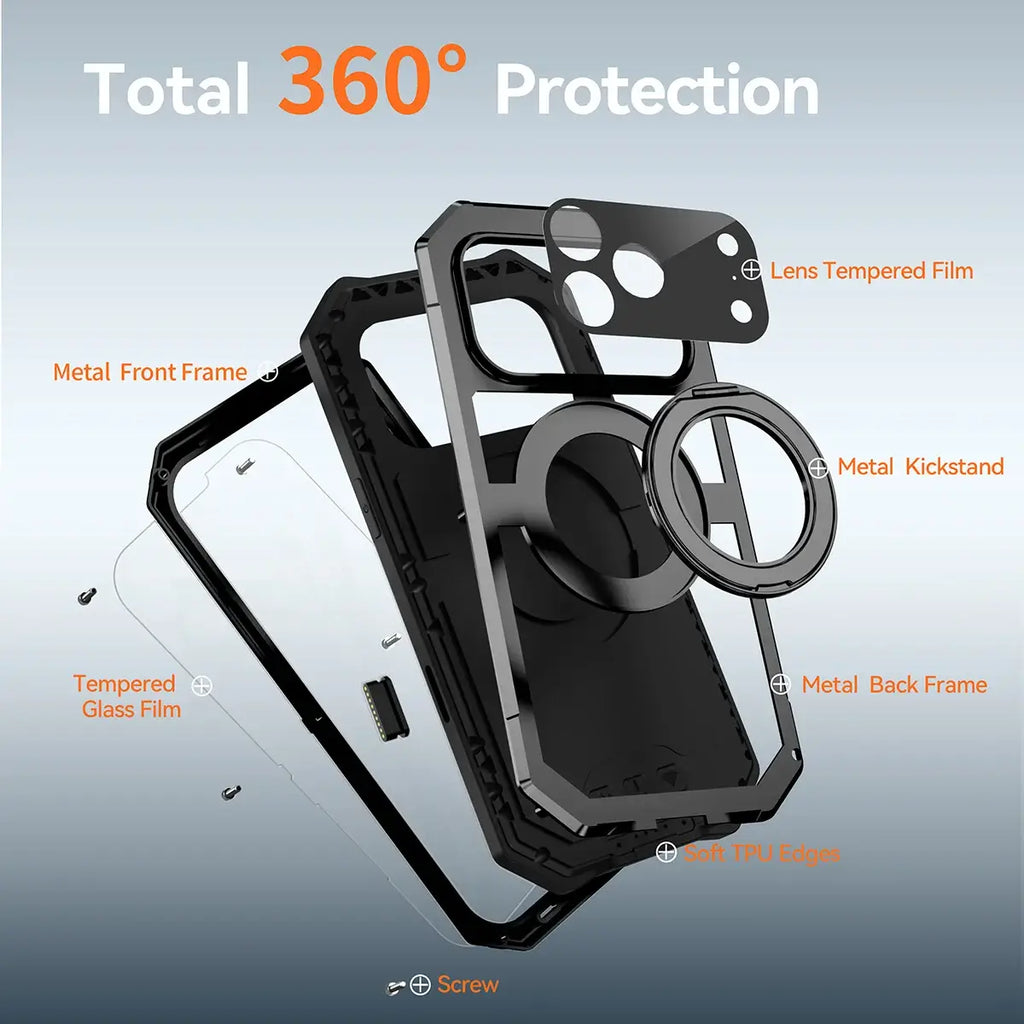 Buy 360° Rotatable Magnetic Stand Case | Full-Body Protection, Lens Guard & Wireless Charging Support - Stark at Caseles-iPhone 17 Pro Max, Orange