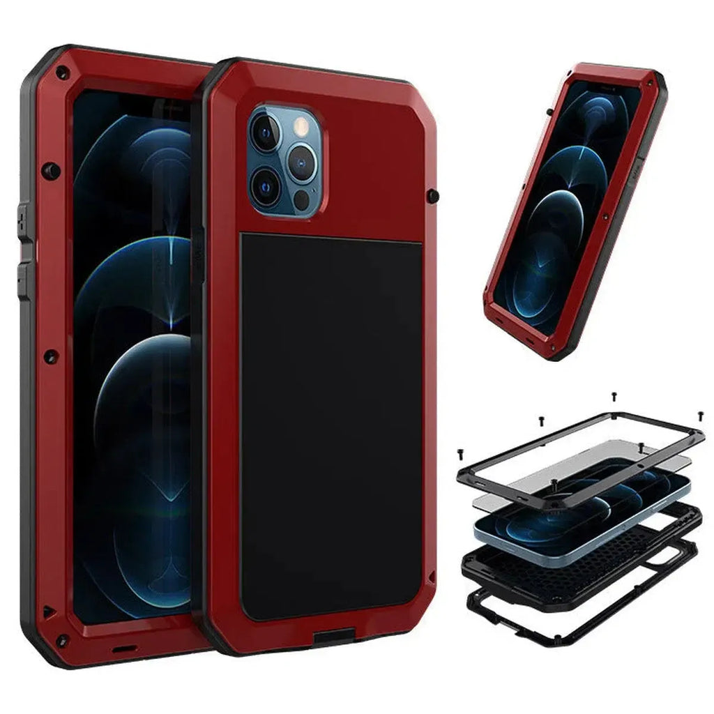Buy Classic Full Body Metal Armor Phone Case, with Screen Protector, Heavy Duty Defender Shockproof Case - TADDEO at Caseles-iPhone 16 Pro Max, Taddeo-Black