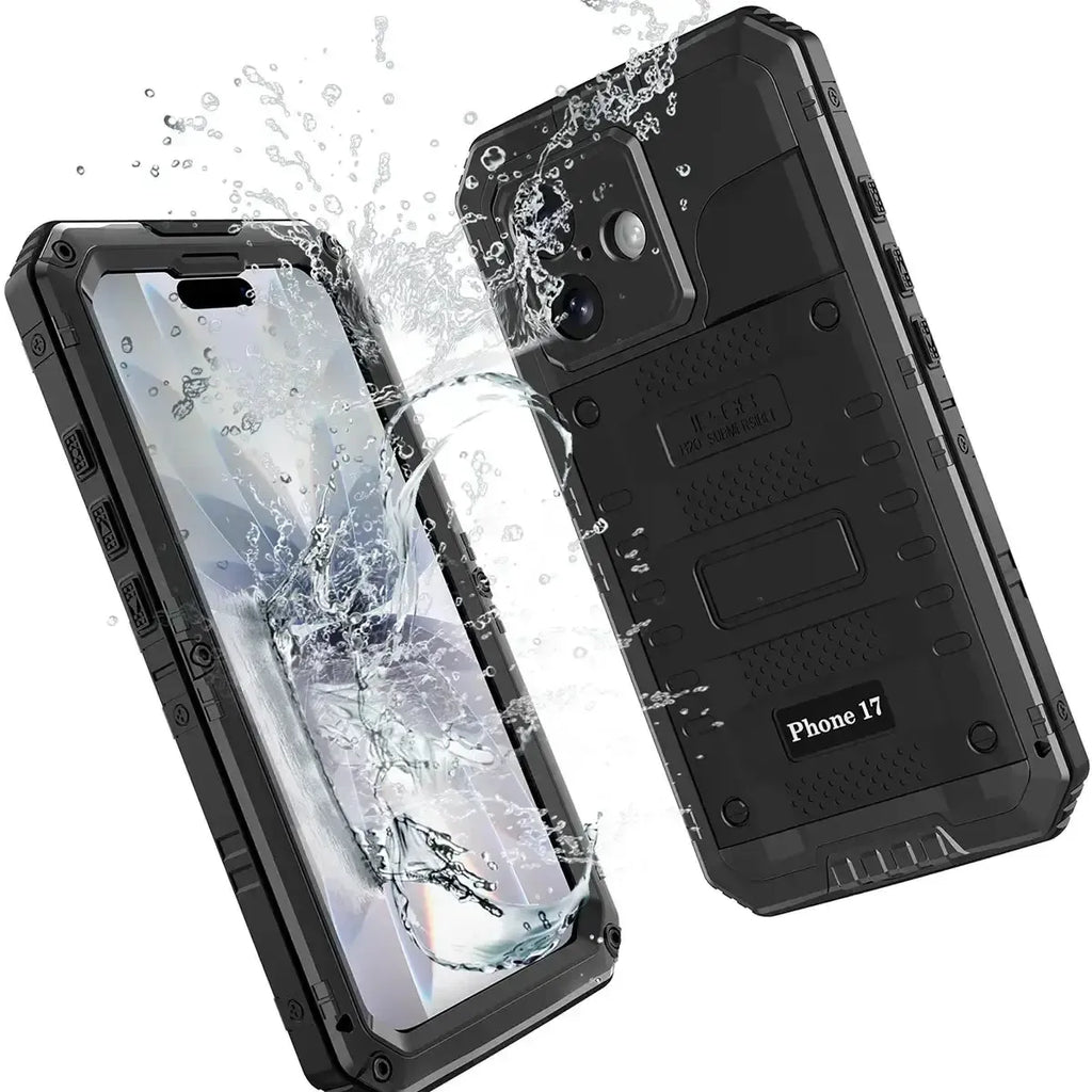 Buy Metal Waterproof Phone Case, with Built in Screen Protector, FullBody Protective Shockproof Heavy Duty Rugged Defender Cover - TIVON at Caseles-iPhone 17 Pro Max, Tivon-Black