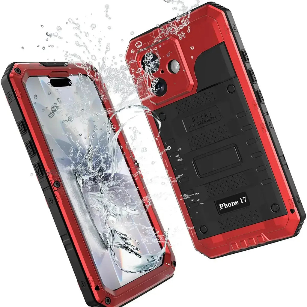 Buy Metal Waterproof Phone Case, with Built in Screen Protector, FullBody Protective Shockproof Heavy Duty Rugged Defender Cover - TIVON at Caseles-iPhone 17 Pro Max, Tivon-Black