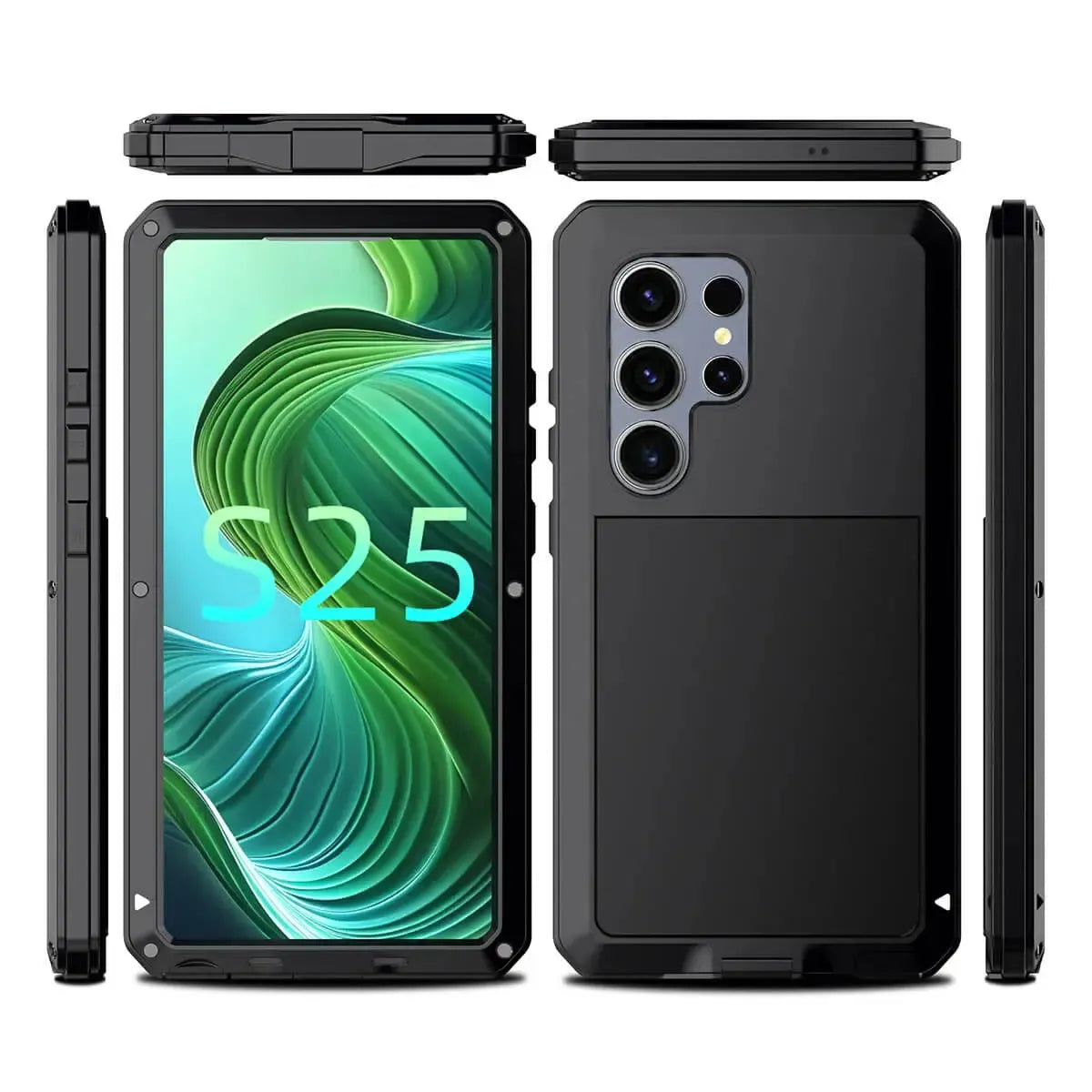 Buy Classic Full Body Metal Armor Phone Case, with Screen Protector, Heavy Duty Defender Shockproof Case - TRAVIS at Caseles-Samsung Galaxy S25 Ultra, Taddeo-Black