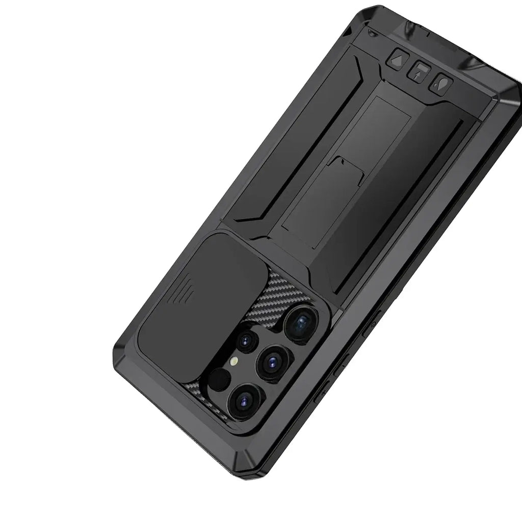 Buy Heavy Duty Metal Case with 360° Full Body Protection, Sliding Camera Cover, Built-in Screen Protector, Shockproof & Dustproof Armor Phone Cover - Wade at Caseles-Samsung Galaxy S25 Ultra, Black