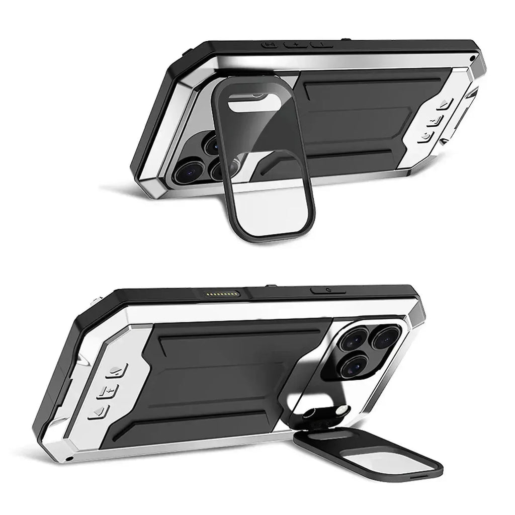 Buy iPhone Heavy Duty Metal Case with 360° Full Body Protection, Sliding Camera Cover, Built-in Screen Protector, Shockproof & Dustproof Armor Phone Cover - Warren at Caseles-iPhone 17 Pro Max, Black