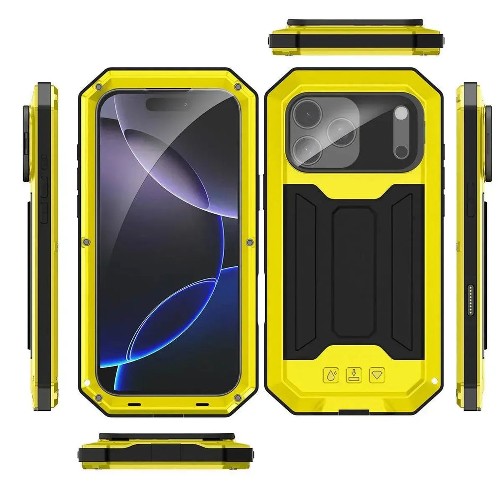 Buy iPhone Heavy Duty Metal Case with 360° Full Body Protection, Sliding Camera Cover, Built-in Screen Protector, Shockproof & Dustproof Armor Phone Cover - Warren at Caseles-iPhone 17 Pro Max, Black
