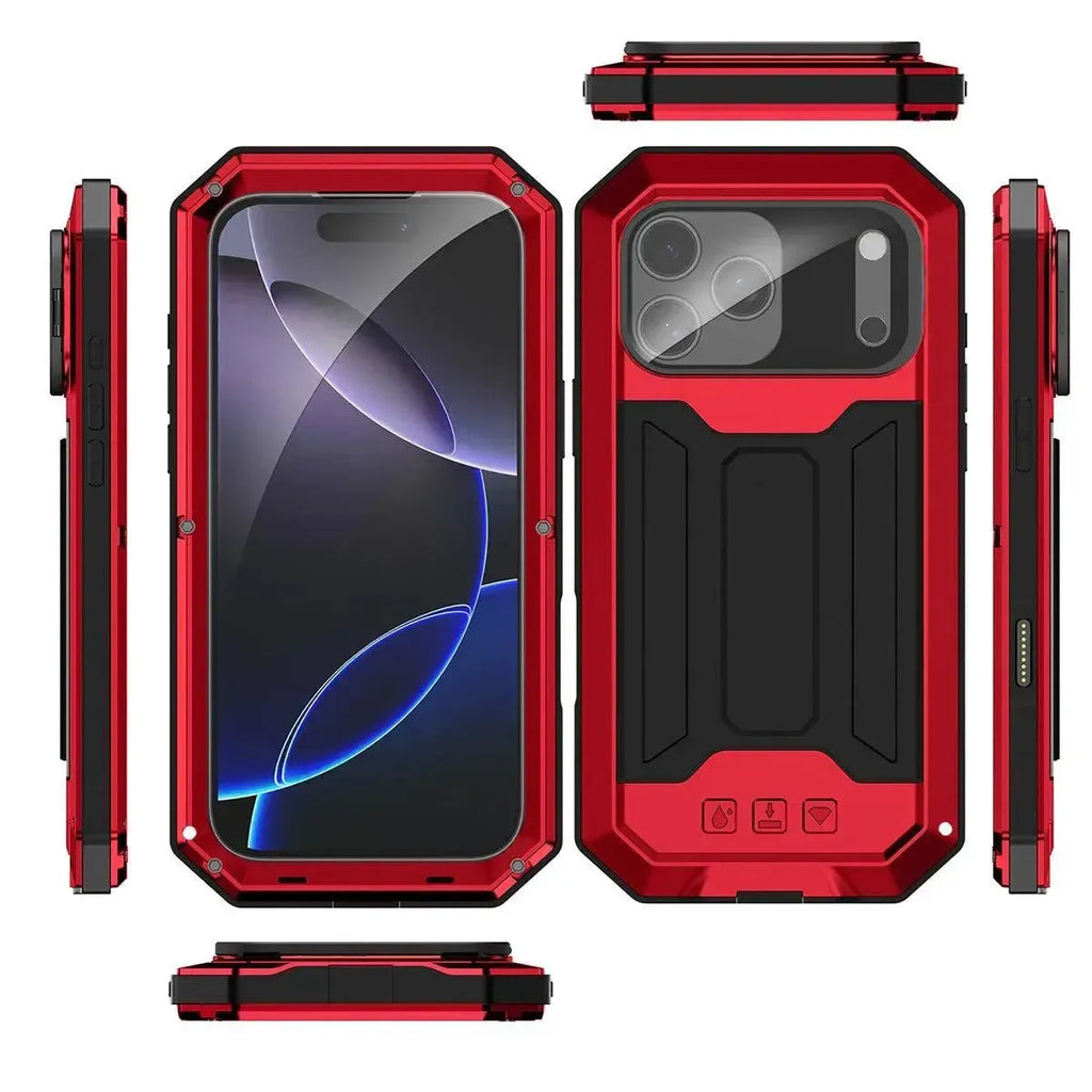 Buy iPhone Heavy Duty Metal Case with 360° Full Body Protection, Sliding Camera Cover, Built-in Screen Protector, Shockproof & Dustproof Armor Phone Cover - Warren at Caseles-iPhone 17 Pro Max, Black