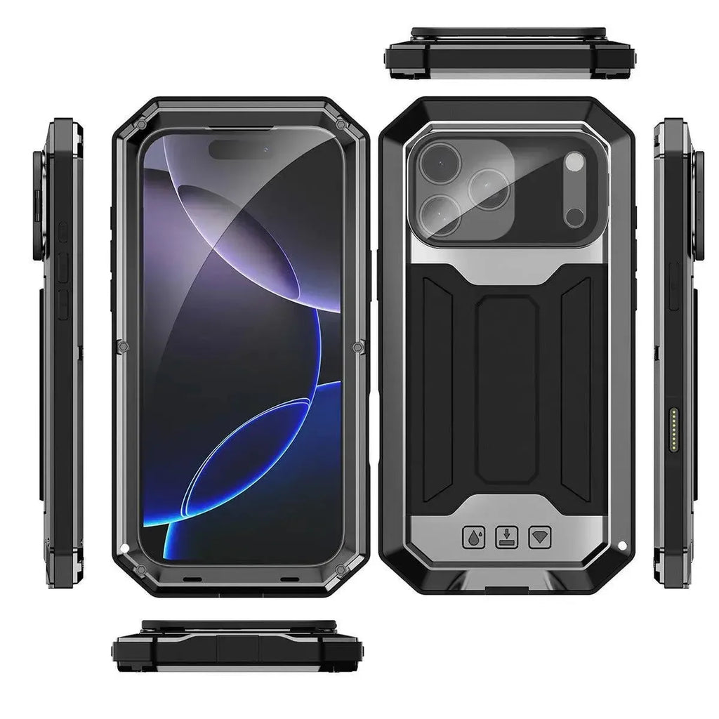 Buy iPhone Heavy Duty Metal Case with 360° Full Body Protection, Sliding Camera Cover, Built-in Screen Protector, Shockproof & Dustproof Armor Phone Cover - Warren at Caseles-iPhone 17 Pro Max, Black